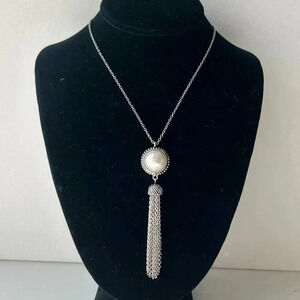 Vintage Silver Tassel and Pearl Pendant Necklace